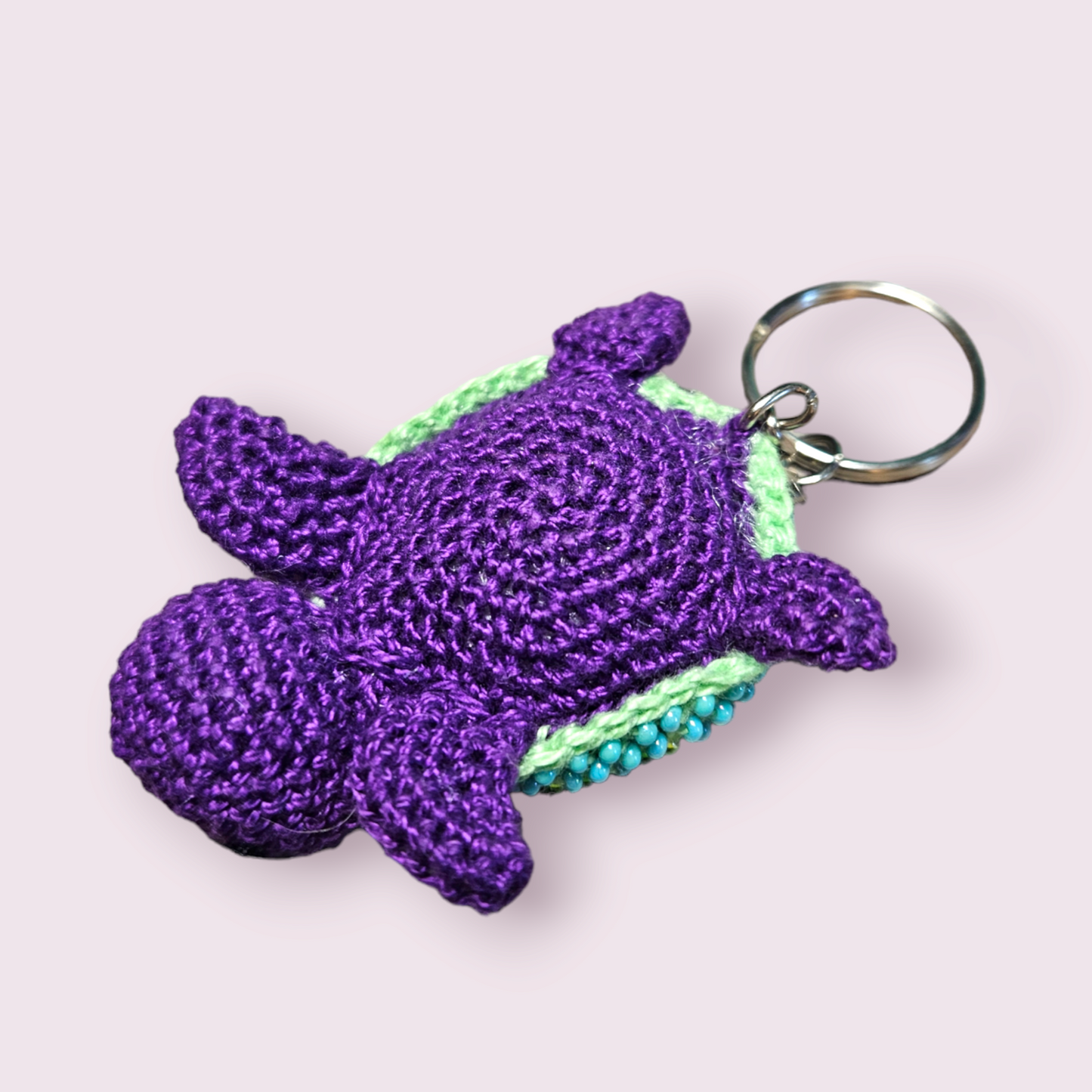 Beaded crochet sea turtle keychain
