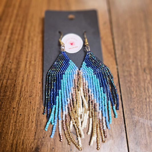 Ocean-themed hand beaded fringe earrings