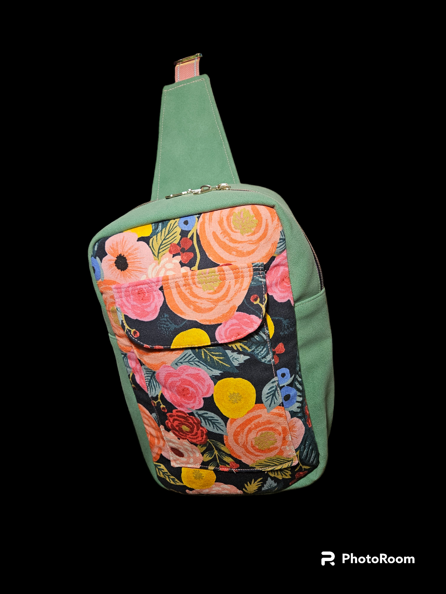 Floral pink and green crossbody sling bag