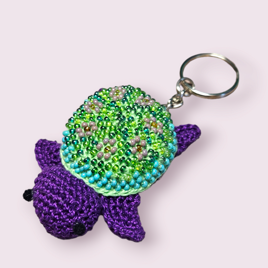 Beaded crochet sea turtle keychain