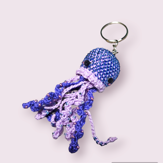 Beaded crochet jellyfish keychain