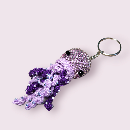 Beaded crochet jellyfish keychain